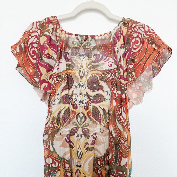 Y2K Unity Top‎ Mesh Paisley Print Crochet Brown Orange Size M Boho Forest Fairy - Picture 8 of 8